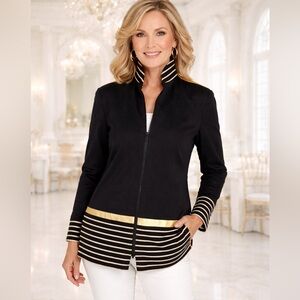 Peggy Jennings Elegant Black Blazer with Gold Accents